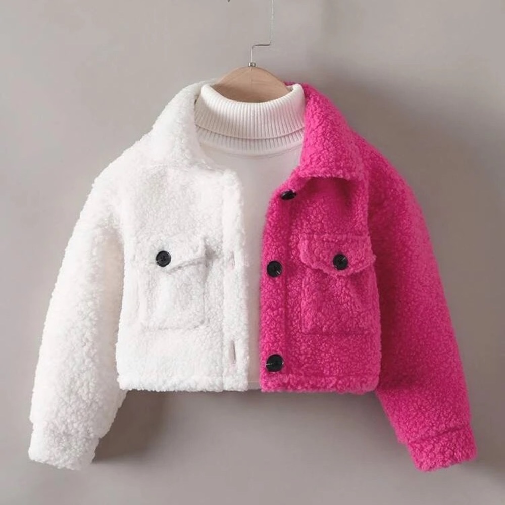 Toddler Girls Two Tone Flap Pocket Teddy Jacket